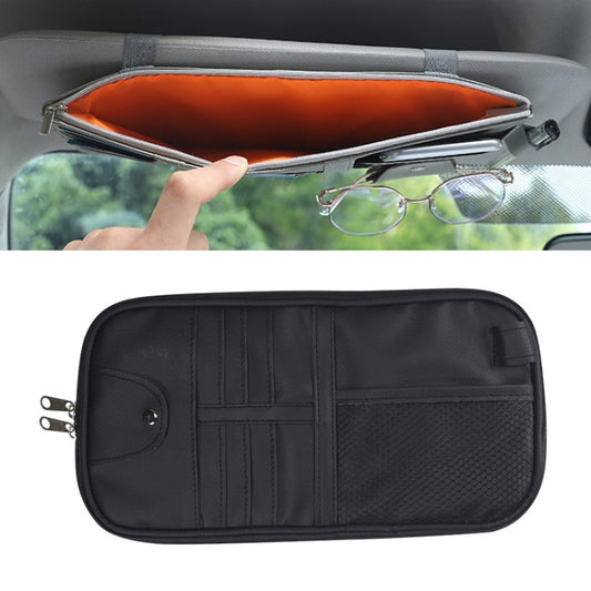 Car Sun Visor Decorative Storage Bill Glasses Holder, Color: Black With 2 Zipper - Sunglasses & Glasses Clips by PMC Jewellery | Online Shopping South Africa | PMC Jewellery | Buy Now Pay Later Mobicred