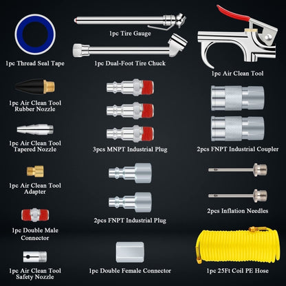 20 In 1 Air Compressor Kit 1/4 Inch NPT Air Tool Kit With 7.5m Coil Nylon Hose - Engine Fittings by PMC Jewellery | Online Shopping South Africa | PMC Jewellery | Buy Now Pay Later Mobicred