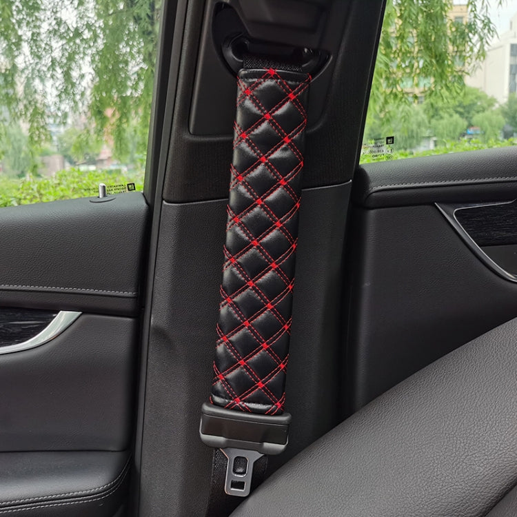 Rhombus Leather Seat Belt Shoulder Protector Pads, Color: Black Leather Red Line - Seat Belts & Padding by PMC Jewellery | Online Shopping South Africa | PMC Jewellery | Buy Now Pay Later Mobicred