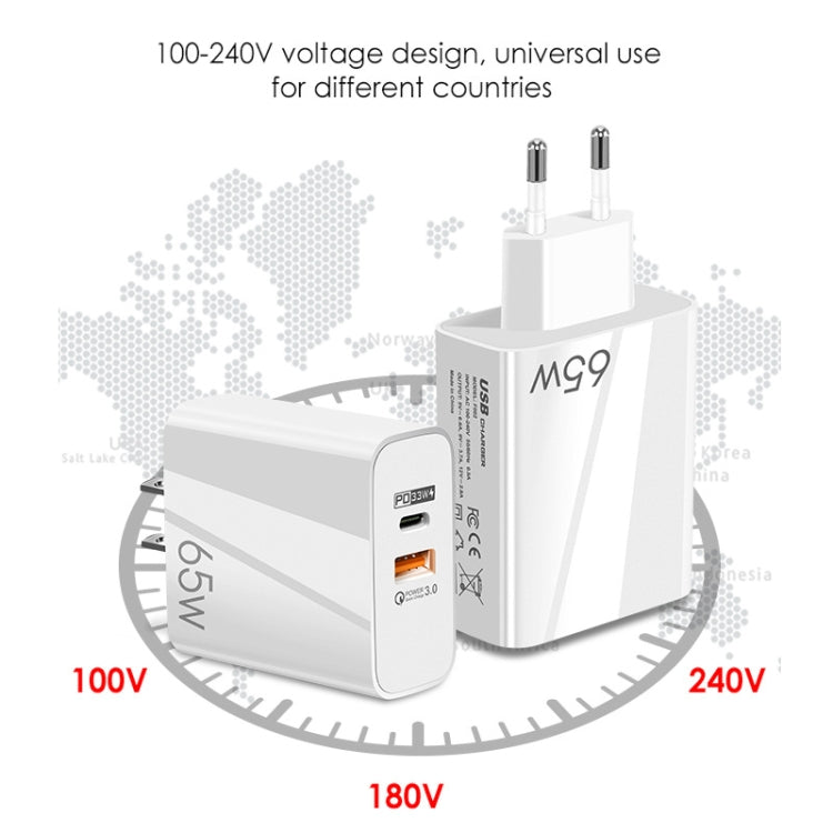 A502 65W USB-C/Type-C+USB Dual Port GaN Charger QC3.0 Laptop Universal Charger US Plug White - USB Charger by PMC Jewellery | Online Shopping South Africa | PMC Jewellery | Buy Now Pay Later Mobicred