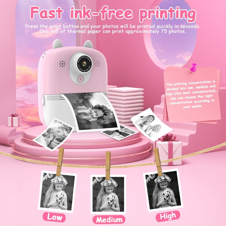 1200W Pixel  2.4 Inch Display Children Print Instant Camera 32G+Card Reader  Pink - Children Cameras by PMC Jewellery | Online Shopping South Africa | PMC Jewellery | Buy Now Pay Later Mobicred