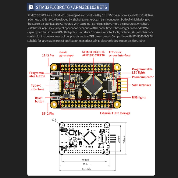 Yahboom MCU RCT6 Development Board STM32 Experimental Board ARM System Core Board, Specification: STM32F103RCT6 - Arduino Nucleo Accessories by Yahboom | Online Shopping South Africa | PMC Jewellery | Buy Now Pay Later Mobicred