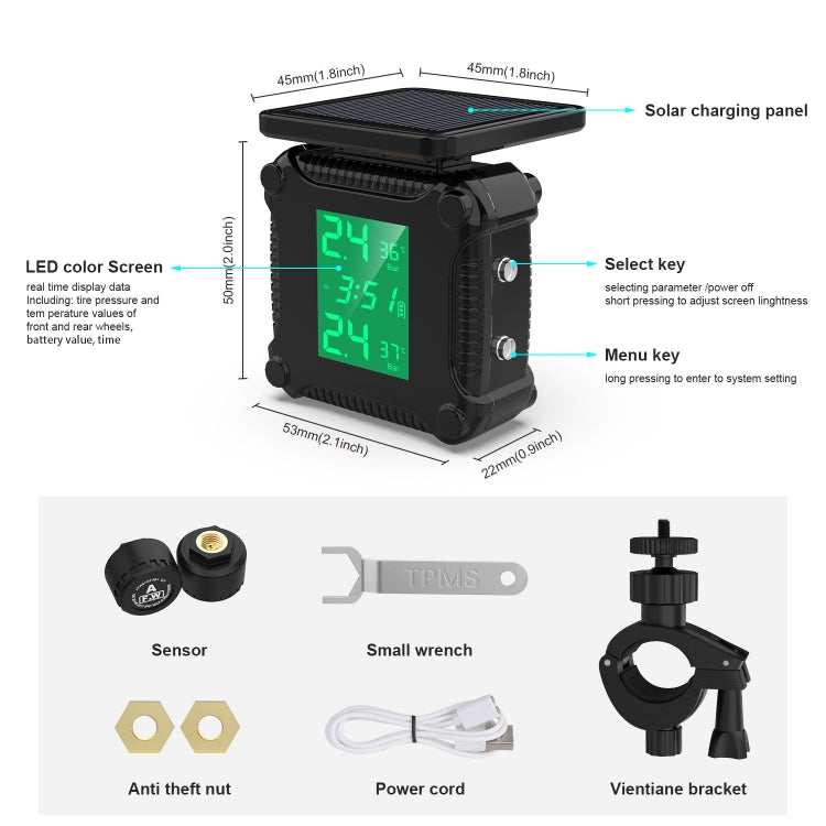 M9 Solar Motorcycle Tire Pressure Monitor Color Screen High Precision Sensor - Tire Pressure Gauges by PMC Jewellery | Online Shopping South Africa | PMC Jewellery