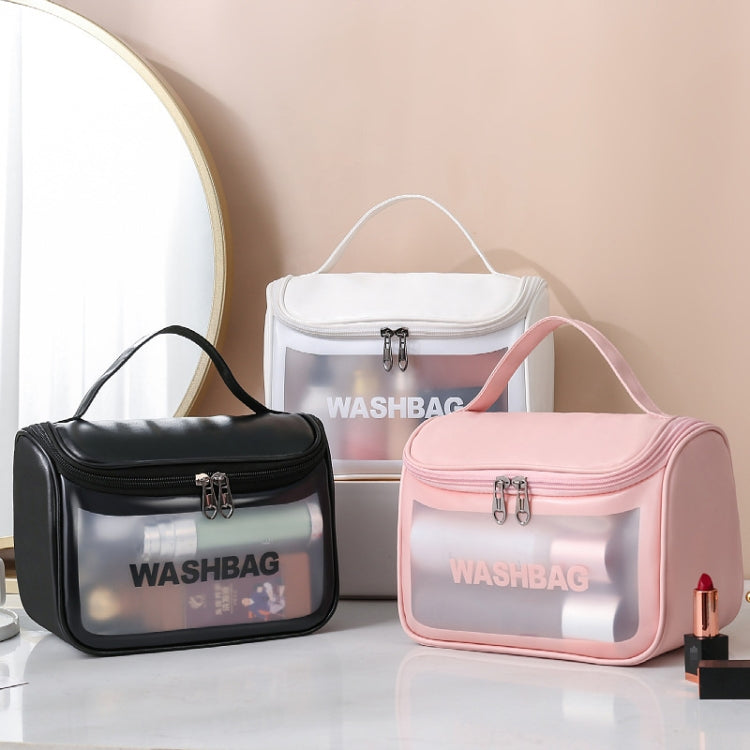 PVC Translucent Cosmetic Bag Frosted Toiletry Bag PU Flip Top Bath Bag(Pink) - Storage Boxes by PMC Jewellery | Online Shopping South Africa | PMC Jewellery