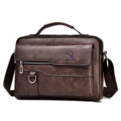 WEIXIER Men Shoulder Bag Retro Leather Laptop Business Casual Bag(Horizontal Dark Brown) - Crossbody Bags by WEIXIER | Online Shopping South Africa | PMC Jewellery