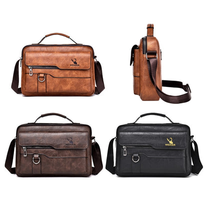 WEIXIER Men Shoulder Bag Retro Leather Laptop Business Casual Bag(Horizontal Dark Brown) - Crossbody Bags by WEIXIER | Online Shopping South Africa | PMC Jewellery