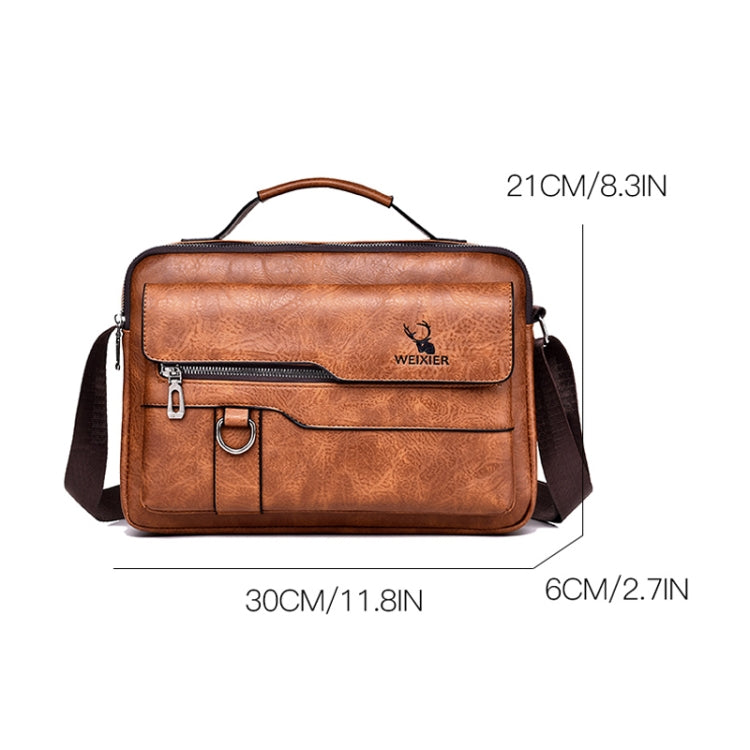 WEIXIER Men Shoulder Bag Retro Leather Laptop Business Casual Bag(Horizontal Dark Brown) - Crossbody Bags by WEIXIER | Online Shopping South Africa | PMC Jewellery