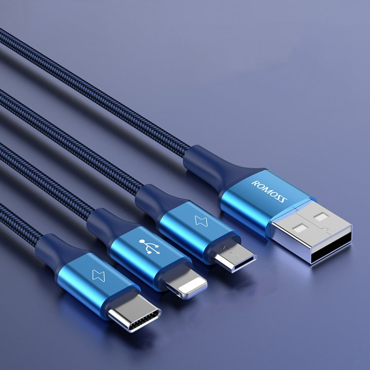 ROMOSS CB25 3 In 1 3.5A  8 Pin + Micro USB + Type C/USB-C Cable 1m(Blue) - Multifunction Cable by ROMOSS | Online Shopping South Africa | PMC Jewellery | Buy Now Pay Later Mobicred