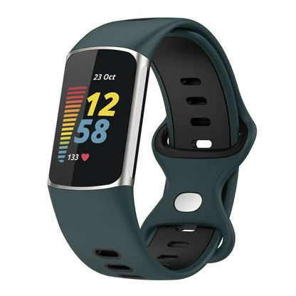 For Fitbit Charge 5 Smart Watch Sports Waterproof Two-Color Silicone Band(Olive Green Black) - Watch Bands by PMC Jewellery | Online Shopping South Africa | PMC Jewellery | Buy Now Pay Later Mobicred