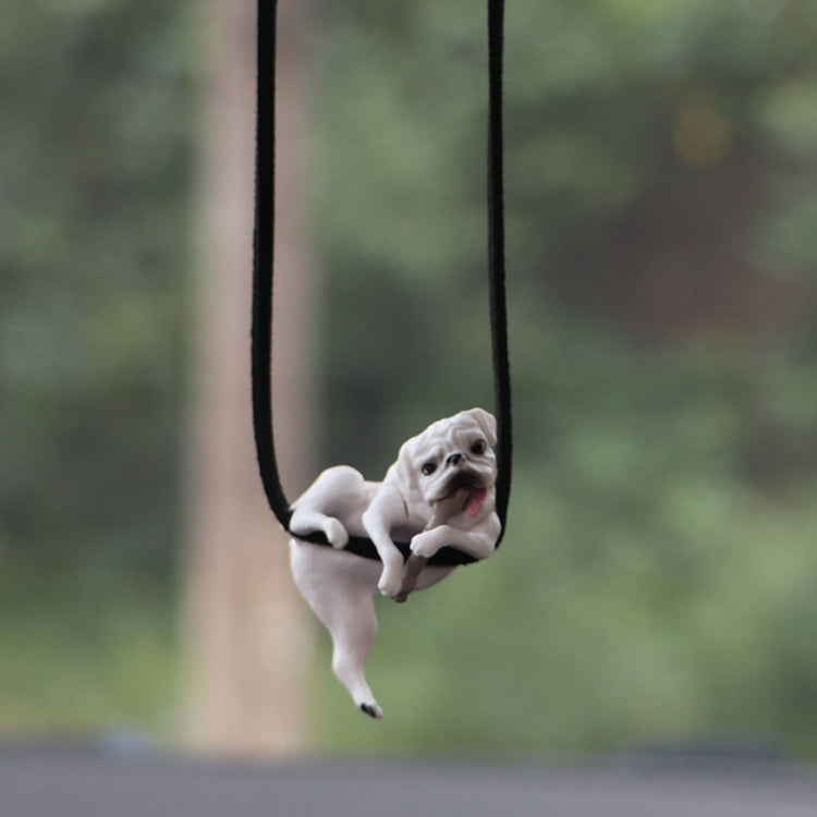 Small Bulldog Cute Dog Car Rearview Mirror Pendant(White) - Ornaments by PMC Jewellery | Online Shopping South Africa | PMC Jewellery