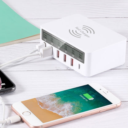 818F 5 USB Ports + Type-C Multifunctional Multi-Port Wireless Charger, Style: US Plug (White) - Multifunction Charger by PMC Jewellery | Online Shopping South Africa | PMC Jewellery | Buy Now Pay Later Mobicred