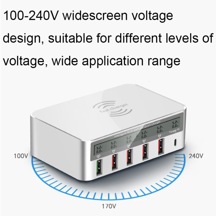 818F 5 USB Ports + Type-C Multifunctional Multi-Port Wireless Charger, Style: AU Plug (Black) - Multifunction Charger by PMC Jewellery | Online Shopping South Africa | PMC Jewellery | Buy Now Pay Later Mobicred