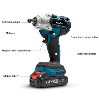 HILDA Motorized Wrenches Lithium Repair Parts With 22mm Socket, EU Plug, Model: Red With 2 Battery+1 Charger(1500mAh) - Screws by HILDA | Online Shopping South Africa | PMC Jewellery | Buy Now Pay Later Mobicred