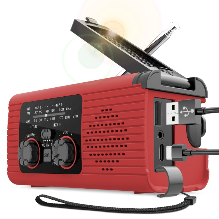 Solar Charging NOAA Emergency Weather Radio with LED Flashlight Reading Lamp, SOS Alarm(Red) - Radio Player by PMC Jewellery | Online Shopping South Africa | PMC Jewellery | Buy Now Pay Later Mobicred