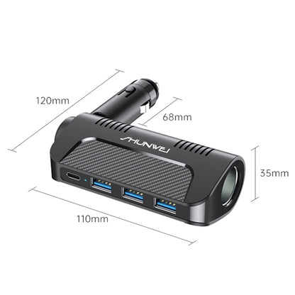 SHUNWEI SD-1920 120W PD18W+5A 3-Port USB Car Multifunctional Rotatable Fast Charger(Black) - Car Charger by SHUNWEI | Online Shopping South Africa | PMC Jewellery | Buy Now Pay Later Mobicred