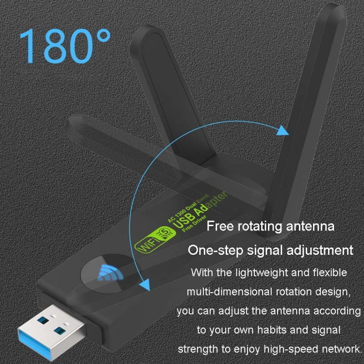 1300Mbps Wireless Network Card Gigabit Dual Band 5G Driverless Computer USB Network Card, Scope: 1300m - USB Network Adapter by PMC Jewellery | Online Shopping South Africa | PMC Jewellery | Buy Now Pay Later Mobicred