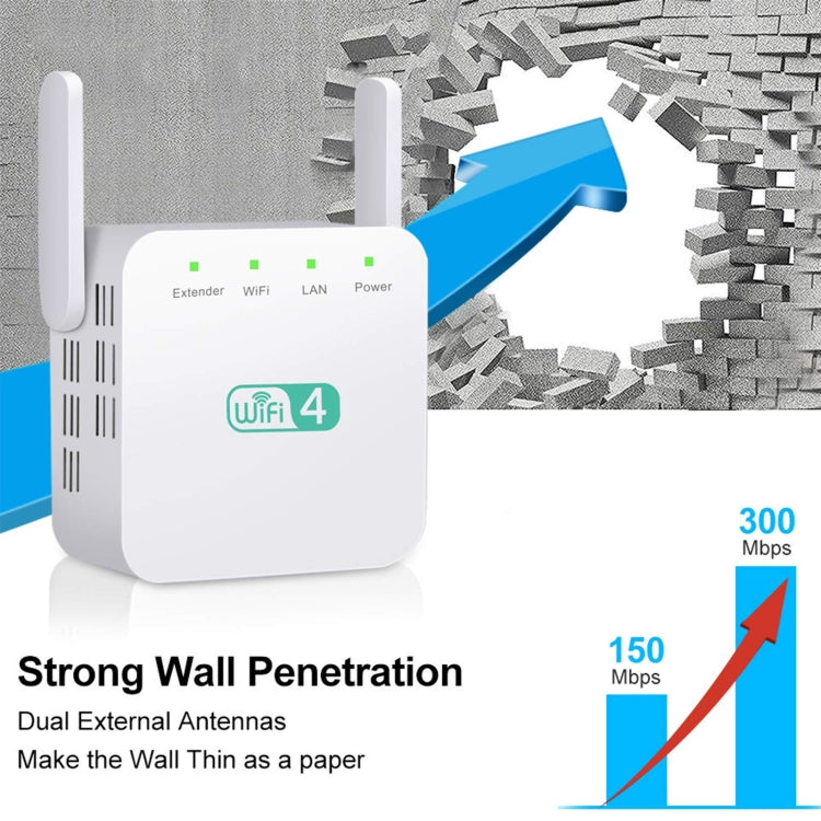 2.4G 300M Wi-Fi Amplifier Long Range WiFi Repeater Wireless Signal Booster EU Plug White - Broadband Amplifiers by PMC Jewellery | Online Shopping South Africa | PMC Jewellery | Buy Now Pay Later Mobicred