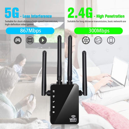 5G/2.4G 1200Mbps WiFi Range Extender WiFi Repeater With 2 Ethernet Ports US Plug Black - Broadband Amplifiers by PMC Jewellery | Online Shopping South Africa | PMC Jewellery