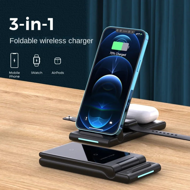 15W 3-in-1 Foldable Portable Multifunctional Stand Wireless Charger(Black) - Wireless Charger by PMC Jewellery | Online Shopping South Africa | PMC Jewellery | Buy Now Pay Later Mobicred