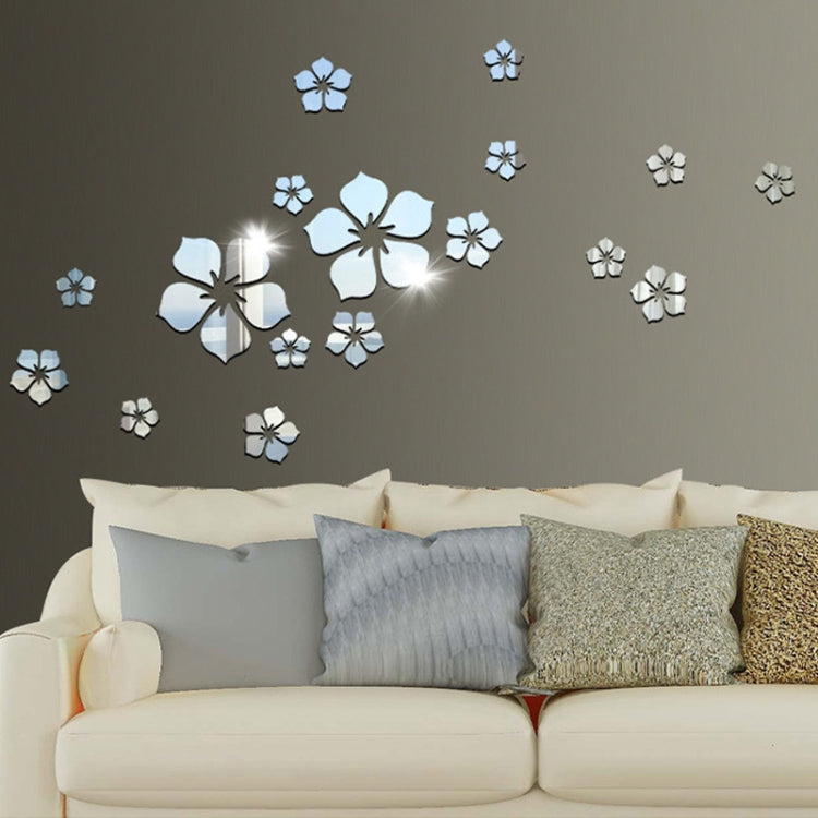 18pcs /Set Acrylic Cherry Blossom Mirror Wall Sticker Living Room Bedroom Background Wall Decoration(Silver) - Decorative Mirrors by PMC Jewellery | Online Shopping South Africa | PMC Jewellery