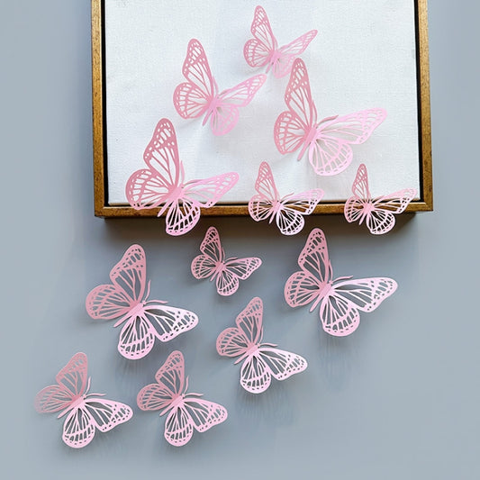 12pcs /Set 3D Simulation Skeleton Butterfly Stickers Home Background Wall Decoration Art Wall Stickers, Type: B Type Pink - Ornaments by PMC Jewellery | Online Shopping South Africa | PMC Jewellery