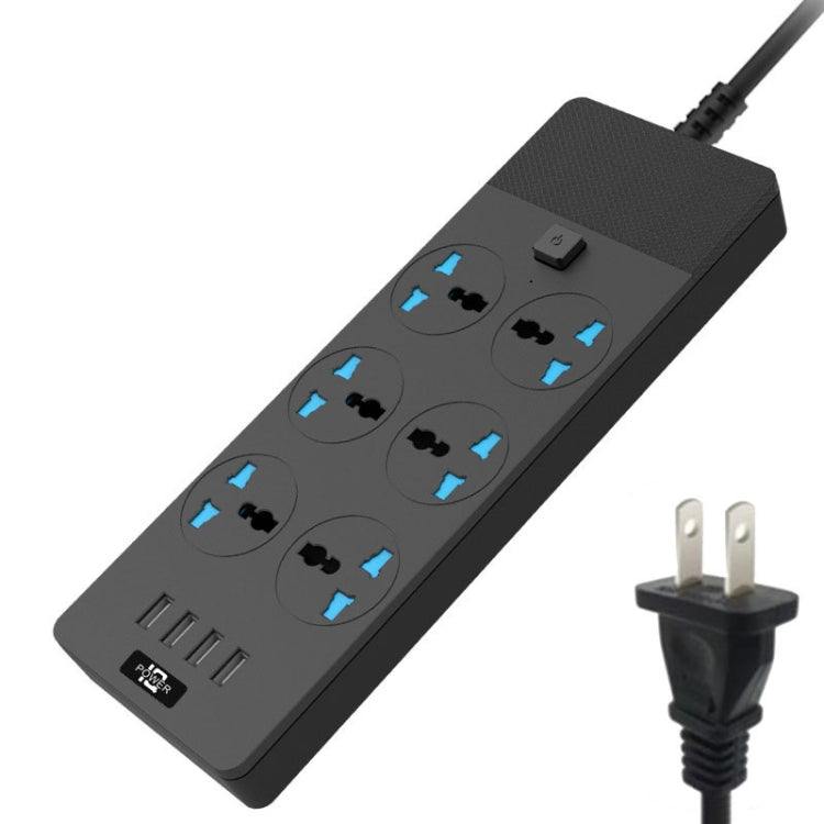 TB-T12 3000W 2m 4-USB Ports + 6-Jacks Multifunctional Flame-Retardant Socket With Switch(US Plug) - Extension Socket by PMC Jewellery | Online Shopping South Africa | PMC Jewellery | Buy Now Pay Later Mobicred