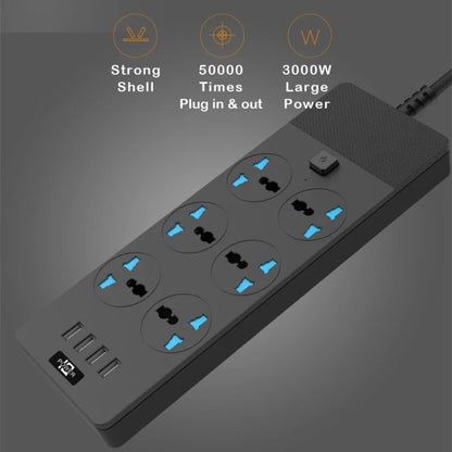 TB-T12 3000W 2m 4-USB Ports + 6-Jacks Multifunctional Flame-Retardant Socket With Switch(US Plug) - Extension Socket by PMC Jewellery | Online Shopping South Africa | PMC Jewellery | Buy Now Pay Later Mobicred