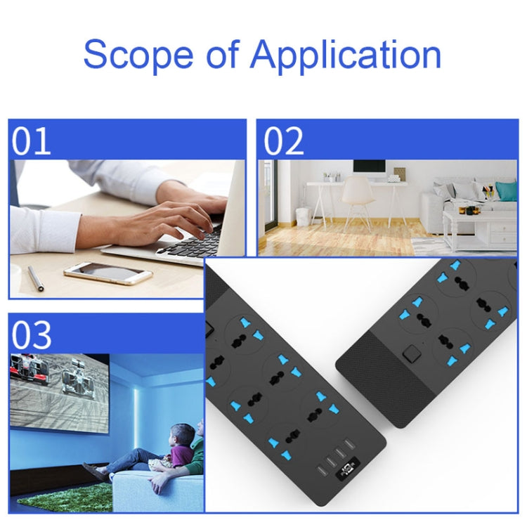 TB-T12 3000W 2m 4-USB Ports + 6-Jacks Multifunctional Flame-Retardant Socket With Switch(EU Plug) - Extension Socket by PMC Jewellery | Online Shopping South Africa | PMC Jewellery | Buy Now Pay Later Mobicred