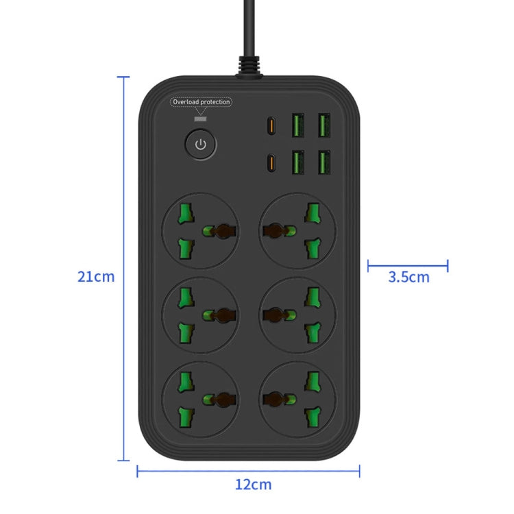 T24 2m 3000W 6 Plugs + PD + 4-USB Ports Multifunctional Flame-Retardant Socket With Switch(UK Plug) - Extension Socket by PMC Jewellery | Online Shopping South Africa | PMC Jewellery | Buy Now Pay Later Mobicred