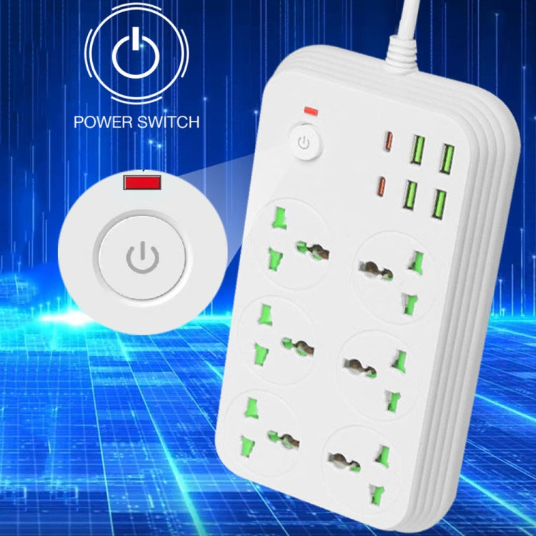 T24 2m 3000W 6 Plugs + PD + 4-USB Ports Multifunctional Flame-Retardant Socket With Switch(US Plug) - Extension Socket by PMC Jewellery | Online Shopping South Africa | PMC Jewellery | Buy Now Pay Later Mobicred