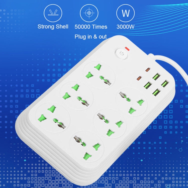 T24 2m 3000W 6 Plugs + PD + 4-USB Ports Multifunctional Flame-Retardant Socket With Switch(UK Plug) - Extension Socket by PMC Jewellery | Online Shopping South Africa | PMC Jewellery | Buy Now Pay Later Mobicred