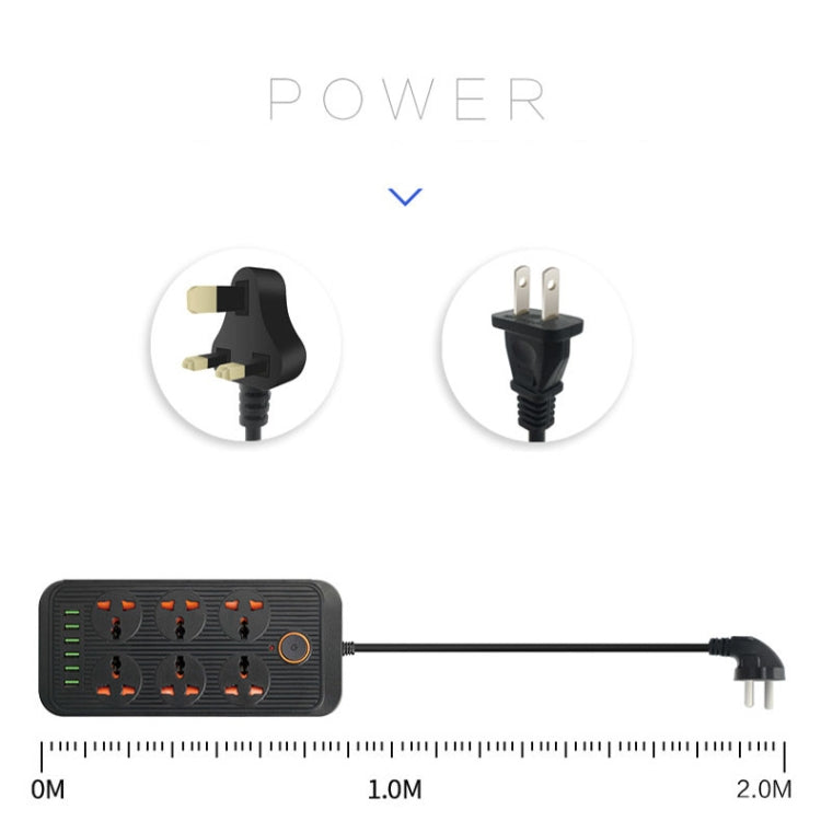 A07 2m 3000W 6 Plugs + 6-USB Ports Multifunctional Flame-retardant Socket with Switch(UK Plug) - Extension Socket by PMC Jewellery | Online Shopping South Africa | PMC Jewellery | Buy Now Pay Later Mobicred