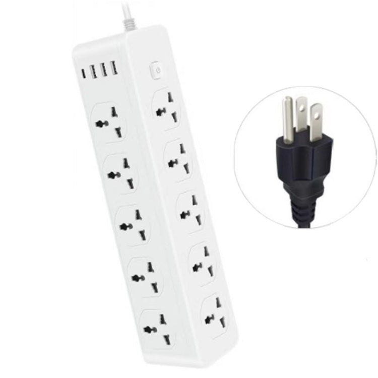 D15 2m 3000W 10 Plugs + PD + 3-USB Ports Vertical Socket With Switch, Specification: Three-pin US Plug - Extension Socket by PMC Jewellery | Online Shopping South Africa | PMC Jewellery | Buy Now Pay Later Mobicred