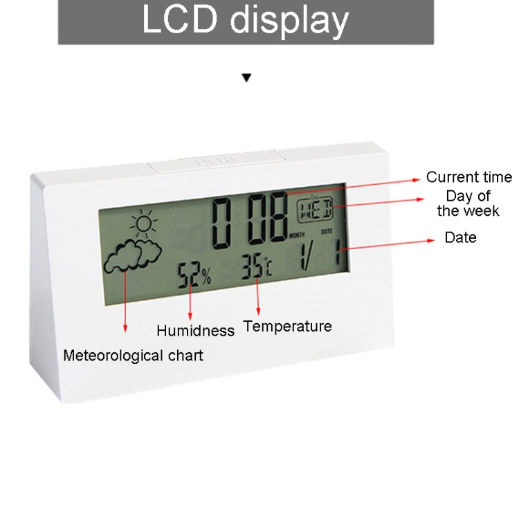 LCD Electronic Desk Clock Digital Display Multifunctional Temperature And Humidity Meter Alarm Clock, Model: Transparent White - Alarm Clocks by PMC Jewellery | Online Shopping South Africa | PMC Jewellery