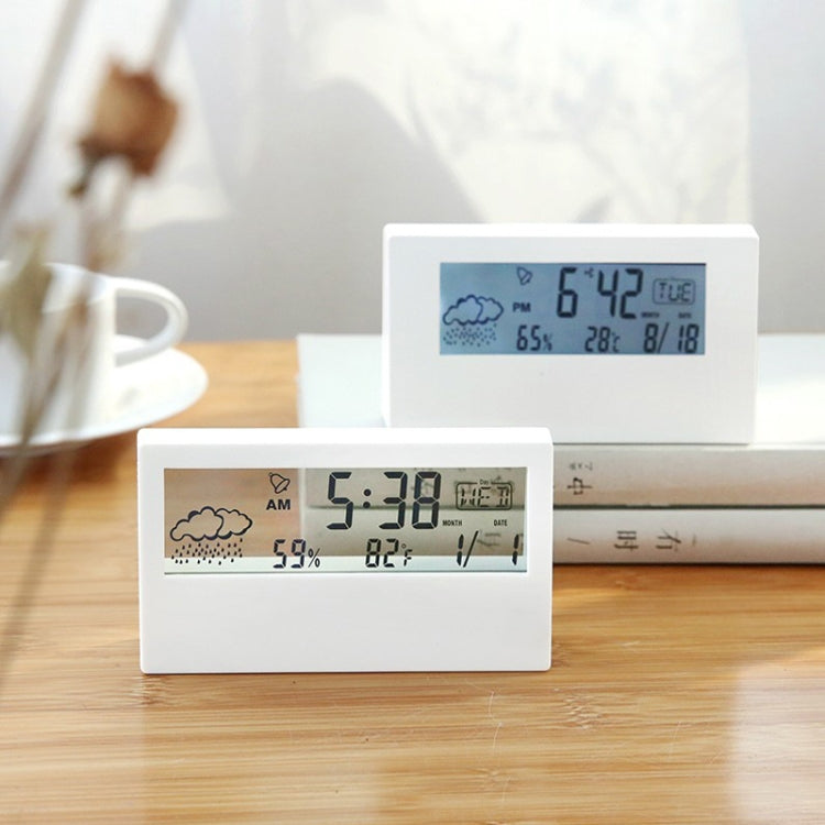 LCD Electronic Desk Clock Digital Display Multifunctional Temperature And Humidity Meter Alarm Clock, Model: Transparent White - Alarm Clocks by PMC Jewellery | Online Shopping South Africa | PMC Jewellery