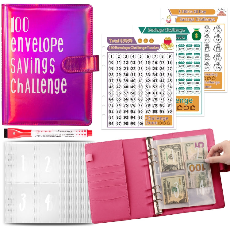 100 Day Savings Challenge A5 Loose Leaf Cash Budget Notebook(Rose Red) - Notebooks by PMC Jewellery | Online Shopping South Africa | PMC Jewellery