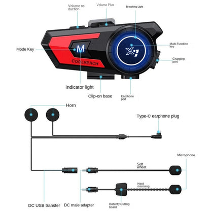 X7 Motorcycle Helmet Bluetooth Headset Riding Navigation Listening Song Soft Hard Wheat(Red) - Motorcycle Walkie Talkie by PMC Jewellery | Online Shopping South Africa | PMC Jewellery | Buy Now Pay Later Mobicred