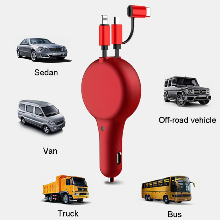 PD18W +QC 3.0 3 In 1 Retractable Car Charger With 8 Pin & Type-C/USB-C & Micro Port(Black) - Car Charger by PMC Jewellery | Online Shopping South Africa | PMC Jewellery | Buy Now Pay Later Mobicred