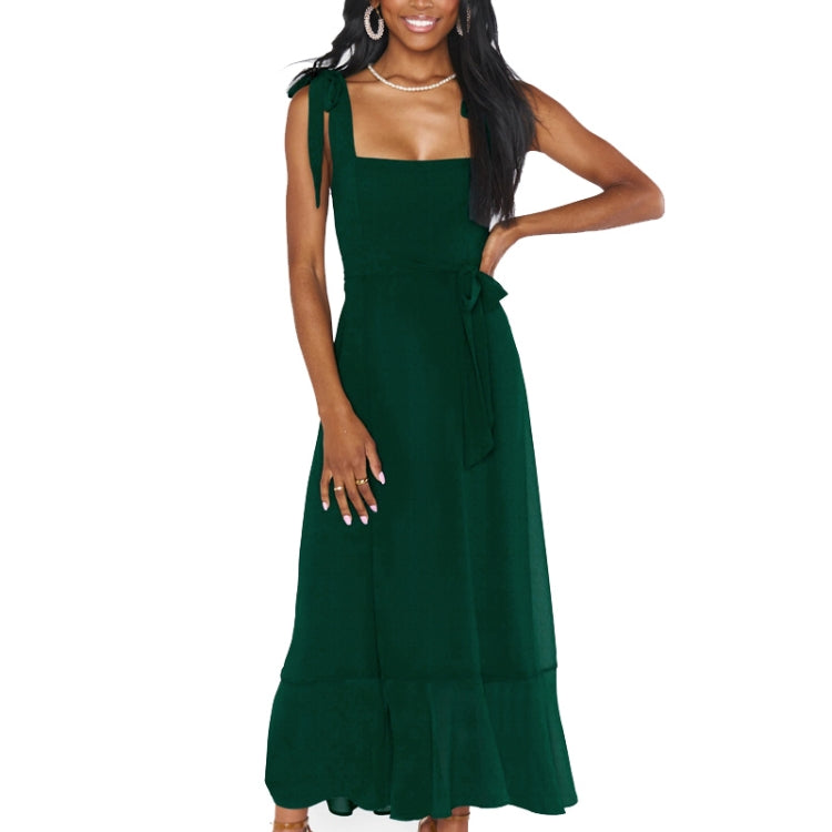 Women Elegant Slit Dress Commuting Sleeveless Knot Suspender Dress, Size: L(Dark Green) - Dress by PMC Jewellery | Online Shopping South Africa | PMC Jewellery