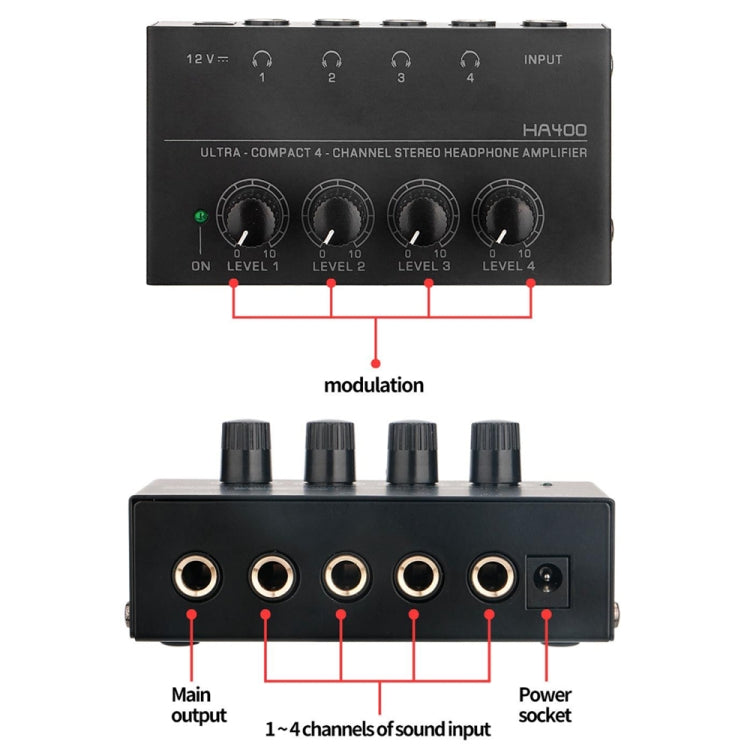 Recording Studio Four-way Headphone Amplifier Mixer Monitoring Multi-channel Amplifier, US Plug -  by PMC Jewellery | Online Shopping South Africa | PMC Jewellery | Buy Now Pay Later Mobicred