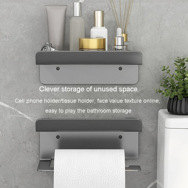 Stainless Steel Bathroom Roll Paper Holder No-Punch Cell Phone Storage Shelf, Style: Phone Rack (Black) - Shelves by PMC Jewellery | Online Shopping South Africa | PMC Jewellery