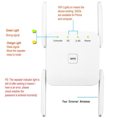 1200Mbps 2.4G / 5G WiFi Extender Booster Repeater Supports Ethernet Port Black UK Plug - Broadband Amplifiers by PMC Jewellery | Online Shopping South Africa | PMC Jewellery | Buy Now Pay Later Mobicred