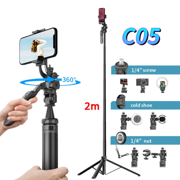 2m Metal Tripod Selfie Stick With 4 Expansion Interfaces for Phone Camera(Black) - Selfie Sticks by PMC Jewellery | Online Shopping South Africa | PMC Jewellery | Buy Now Pay Later Mobicred