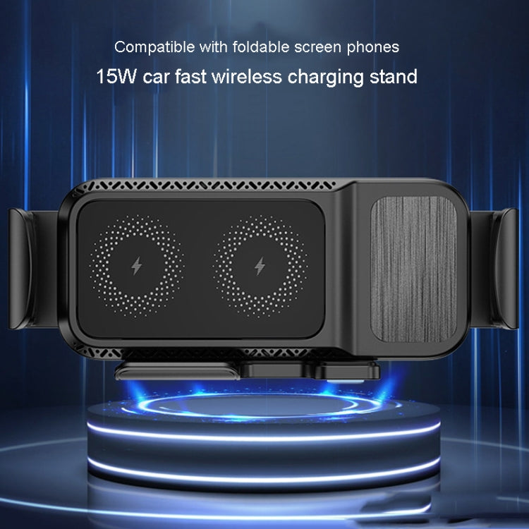 For Samsung / IPhone 15W Wireless Fast Charging Bracket Folding Screen Phone Car Wireless Charger(Black) - Wireless Charger Holders by PMC Jewellery | Online Shopping South Africa | PMC Jewellery | Buy Now Pay Later Mobicred