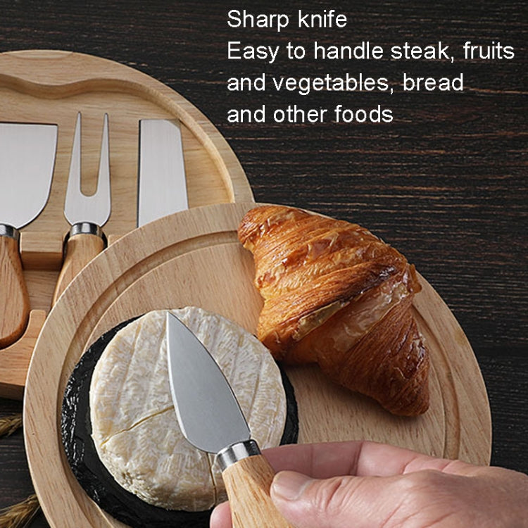 4pcs /Set Round Oak Box Cheese Knife Spatula Stainless Steel Cheese Tools Cutlery, Color: Steel Color - Baking Pastry Tools by PMC Jewellery | Online Shopping South Africa | PMC Jewellery