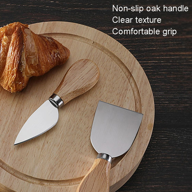 4pcs /Set Round Oak Box Cheese Knife Spatula Stainless Steel Cheese Tools Cutlery, Color: Steel Color - Baking Pastry Tools by PMC Jewellery | Online Shopping South Africa | PMC Jewellery