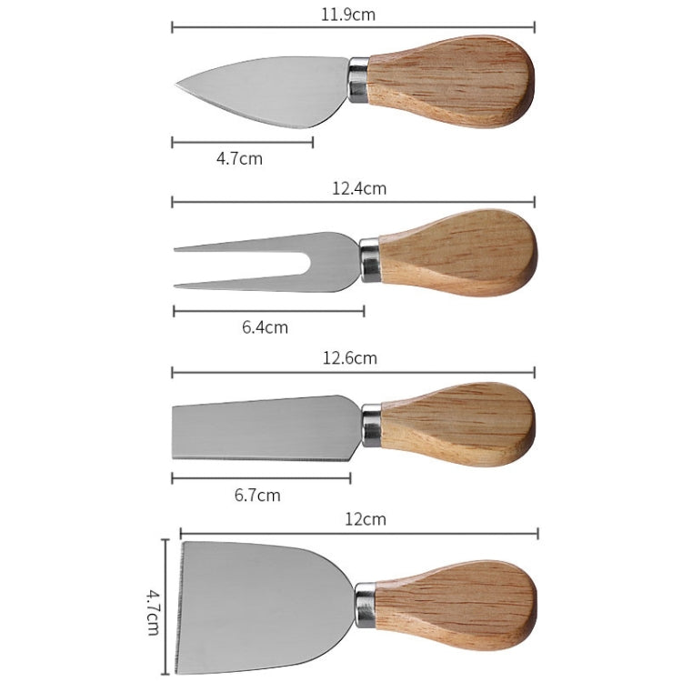 4pcs /Set Round Oak Box Cheese Knife Spatula Stainless Steel Cheese Tools Cutlery, Color: Gold - Baking Pastry Tools by PMC Jewellery | Online Shopping South Africa | PMC Jewellery