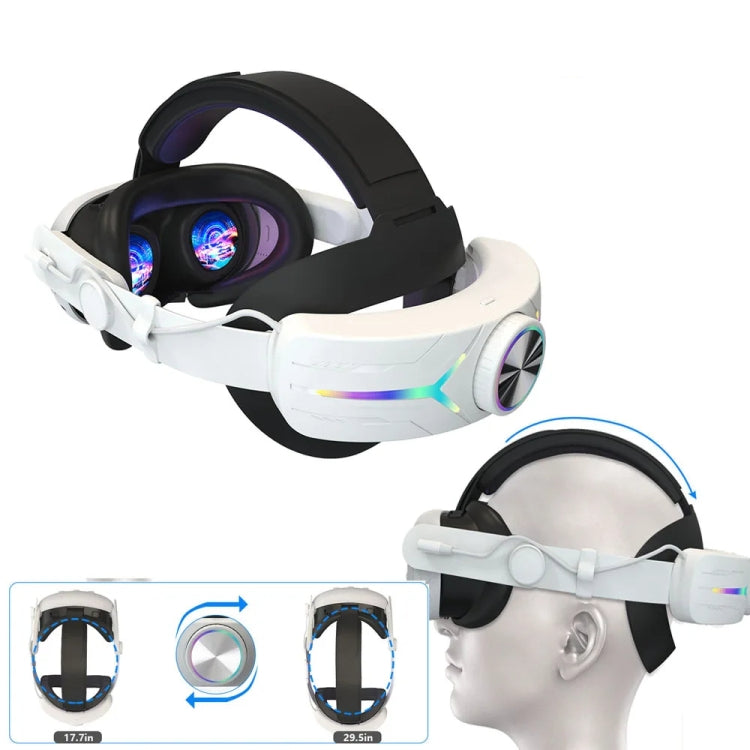 For Meta Quest 3 USB Rechargeable RGB Lighting Effect Adjustable Foldable Headset(White) - VR Accessories by PMC Jewellery | Online Shopping South Africa | PMC Jewellery