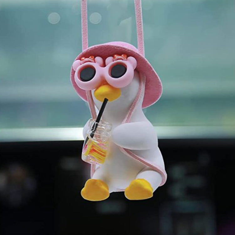 Car Cartoon Duck Rear View Mirror Interior Pendant(Drink Glasses Pink Hat Duck) - Ornaments by PMC Jewellery | Online Shopping South Africa | PMC Jewellery | Buy Now Pay Later Mobicred