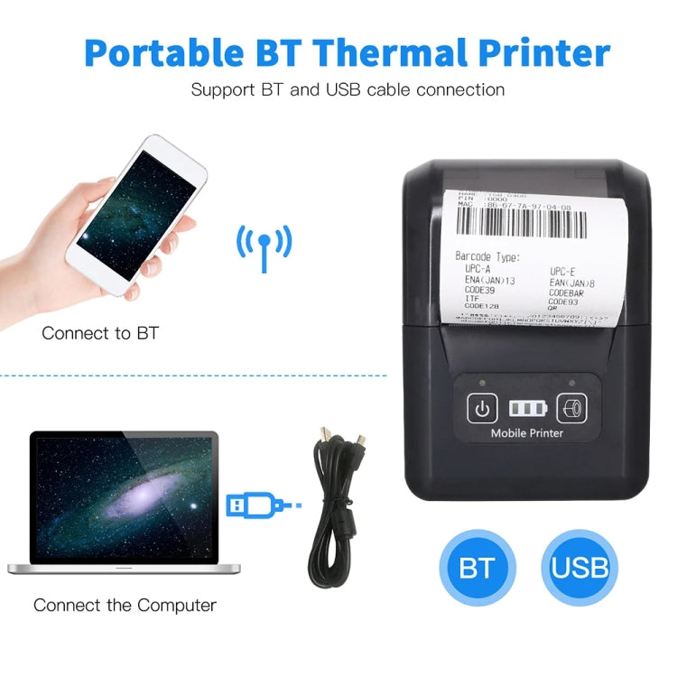 58mm Portable USB Charging Home Phone Bluetooth Thermal Printer(UK Plug) - Printer by PMC Jewellery | Online Shopping South Africa | PMC Jewellery | Buy Now Pay Later Mobicred